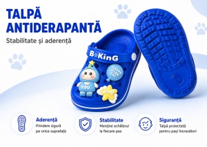 Saboți Copii Tip Crocs,Spuma cu Personaj 3D, Balon și Stea Decorativa, Baretă Reglabilă, Talpă Antiderapantă,Albastru - Img 7
