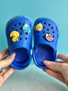 Saboti Pentru Copii stil Crocs, Papuci Plaja, cu Accesorii Detasabile, Spuma, Albastru Inchis - Img 4