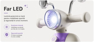 Scooter Mov pentru Copii cu 3 Roți, Far LED, Direcție 135° și Compartiment Depozitare – Ride-On pentru Copii 1-6 Ani - Img 7