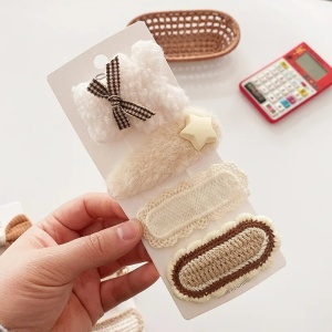 Set 4 Agrafe pentru fetite, Clips, Ursulet si Steluta, Alb