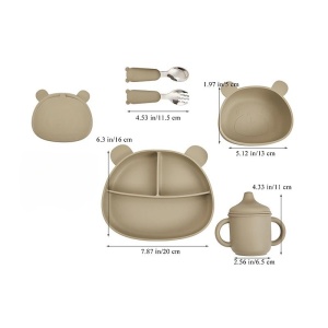 Set Diversificare 5 Piese, Silicon, Bebelusi si Copii, Crem, 5 Piese, 6 luni + - Img 2
