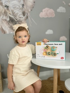 Set Educativ Montessori din Lemn Ceainic, Lemn,15 Piese, 36 Luni+, Turquoise - Img 3