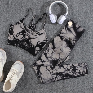 Set pentru Sala Black/White 2 piese, Colant si Bustiera, Model Tie-Dye