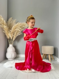 Set Rochie Carnaval Pentru Fetite si Accesorii, 7 Piese, Tesatura Fina, Rosu cu Sclipici Auriu - Img 2