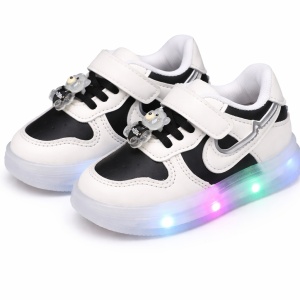 Sneakers Sport Copii Negru-Alb cu LED, Talpă Flexibilă și Accesoriu Ursuleț - Img 3