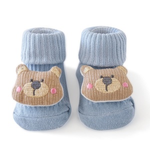 Sosete Bebelusi cu Jucarie Atasata, Bumbac, Accesoriu Urs, Bleu, 0-9 luni