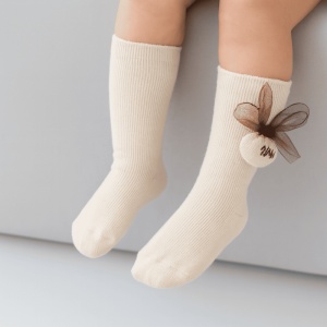 Sosete pentru Copii, Crem, Model cu Iepuras Nude, Bumbac, 2-5 ani