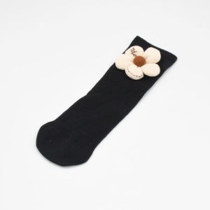 Sosete pentru Copii, Negre, Model cu Floare Crem, Bumbac, 2-5 ani - Img 2