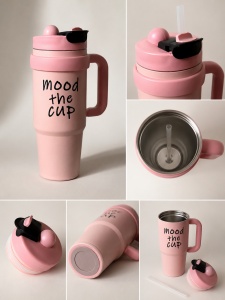Termos Mood The Cup, Otel Inoxidabil interior, cu Pai si Maner, Roz, 1000 ml - Img 3