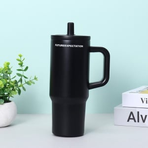 Termos pentru Adulti, cu Pai si Maner, Negru Mat, 750 ml