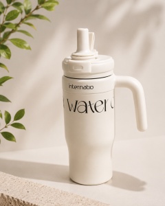 Termos Pentru Adulti cu Pai si Maner, Otel Inoxidabil, Alb, 550 ml