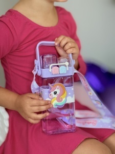 Termos Pentru Copii, Model 2 in 1, cu Bareta si Maner, Unicorn Mov, 500 ml - Img 2
