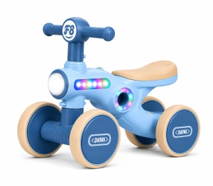 Tricicletă de Echilibru Crem – Albastru pentru Copii, 4 Roți, Muzică și Lumini LED, 1-3 Ani