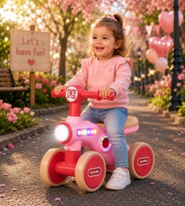 Tricicletă de Echilibru Roz - Roșu pentru Copii, 4 Roți, Muzică și Lumini LED, 1-3 Ani - Img 4