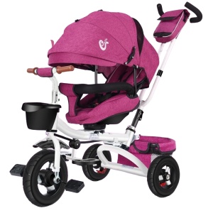 Tricicleta Pentru Copii, Scaun Pivotant la 360, Spatar cu 3 Pozitii, Mov/Alb