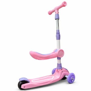 Trotineta 2 in 1 pentru copii Copii, cu Sezut, Lumini, Muzica, Roz, 1,5 ani - Img 4