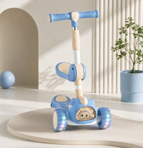 Trotinetă Copii 3 în 1 cu Șezut și Mâner de Împingere, Albastru Pastel, Roți cu Lumini LED, Model Dinozaur - Img 3