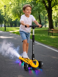 Trotinetă Copii 3 Roți, Galben, Lean to Steer, Pliabilă, Ghidon Reglabil, Roți LED, Efecte de Fum și Sunete - Img 3