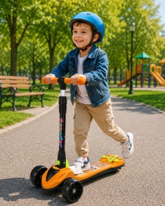 Trotinetă Copii 3 Roți, Portocaliu, Lean to Steer, Pliabilă, Ghidon Reglabil, Roți LED - Img 3