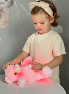 Ursulet de Plus Luminos, cu Lumini LED, Colorate, Lumina de Veghe, Pufos, Roz, 30 cm - Img 3