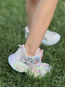 Adidasi Fetite, cu Sclipici si Accesorii, Lumini, Brant Spumă Tehnică, Talpa cu Motive, Roz - Img 2