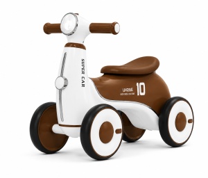Bicicletă de Echilibru pentru Copii 2-4 Ani cu 4 Roți, Lumini LED și Muzică – Maro