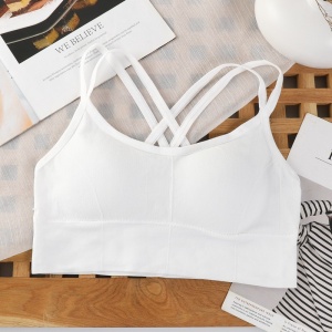 Bustiera pentru Sala, cu Bretele si Spate Gol, Fara Cusaturi, Model Push Up, Marime Universala, Alb