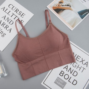 Bustiera Sport pentru Dama, cu Bretele Reglabile si Spatele Gol, Fara Cusaturi, Model Push Up, Crem