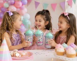 Cana cu Pai Model Unicorn, Multicolor, Plastic, 300 ml - Img 2