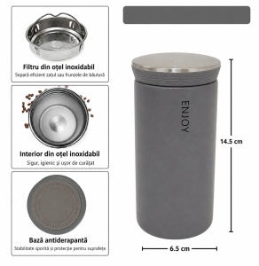 Cana pentru Cafea si Ceai, Model Enjoy, Otel Inoxidabi, Gri, 350 ml - Img 2
