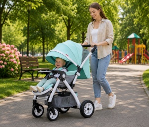 Carucior Copii Multifunctional 2 in 1 Reglabil, Pozitie Somn, Maner Reversibil, Baby Blue 9912 - Img 3