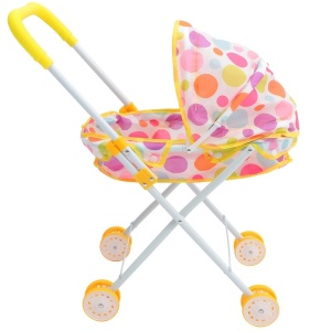 Carucior Pentru Papusi, Pliabil, cu Landou si Copertita, Roti Duble, Multicolor 51 cm x 31 cm x 57 cm H