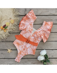 Costum de Baie Intreg cu Volane, Imprimeu Floral - Img 2