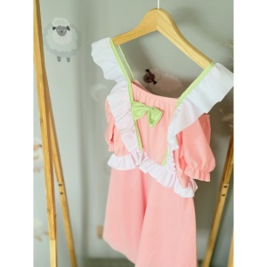 Costum de Baie Intreg pentru Copii, Model Salopeta cu Fustita, Elegance Coral, 56 cm - Img 2