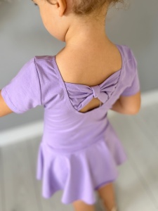 Costum pentru Dans/Gimnastica, Body cu Capse si Fustita, Maneca Scurta, Bumbac, Mov - Img 7