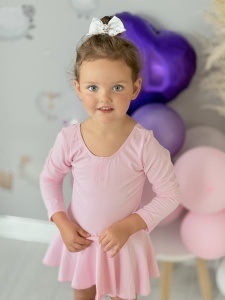 Costum pentru Dans/Gimnastica, Body cu Fustita, Maneca Lunga, Bumbac, Roz - Img 3