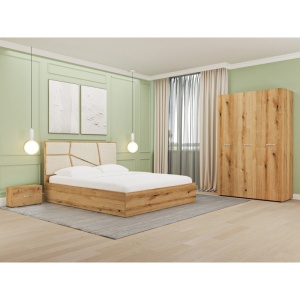 Dormitor Nature Boucle, Sifonier 3 usi, Pat, 2 Noptiere, Pal Melaminat 18 mm, 160x200 cm