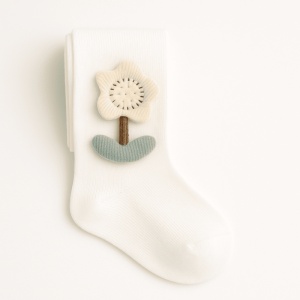 Dres cu Talpa pentru Copii, Alb, cu Floare, Bumbac Gros - Img 2