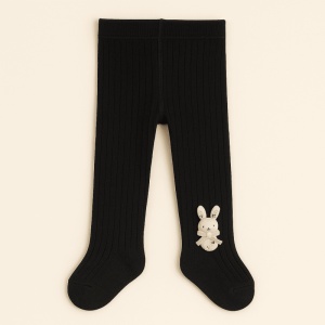Dres cu Talpa pentru Copii, Negru, cu Iepuras Mic, Bumbac Gros