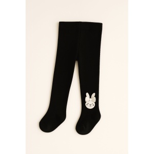 Dres cu Talpa pentru Copii, Negru, cu Iepuras Mic, Bumbac Gros - Img 2