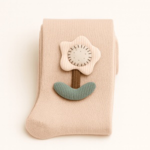 Dres cu Talpa pentru Copii, Nude, cu Floare, Bumbac Gros - Img 2