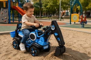 Excavator pentru Copii cu Braț Funcțional, Lumini și Muzică, Mâner Parental, Albastru, Roți Antiderapante, 2-7 Ani - Img 5