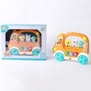 Jucarie Autobuzul cu Animale, Multifunctionala, Cu Melodii si Sunetele Animalelor, Plastic, 12 luni+