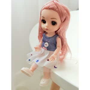 Jucarie Mini Papusa, Corp Tare si Mobil, Denim, 18 cm - Img 2
