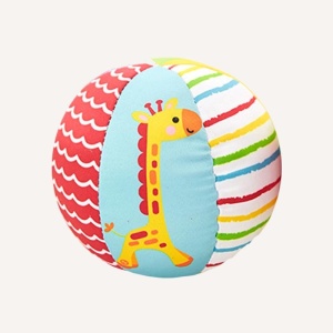Jucarie Senzoriala Minge cu Animale Salbatice, Umpluta, cu Zornaitoare, Textil, Multicolor, 13 cm Diametru, 0 luni+