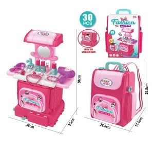 Jucarie Set Make Up Model Ghiozdan, 30 Piese, 38x50x23 cm, Plastic, Fucsia, 3 ani+ - Img 2