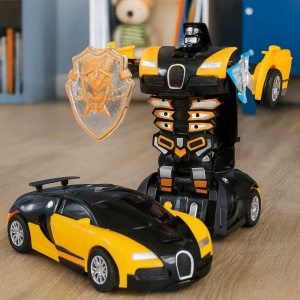 Masinuta 2 in 1, AutoRobot, Plastic, Galben/Negru, Model 2, Accesorii Sabii, 14 x 6 cm, 2 ani+
