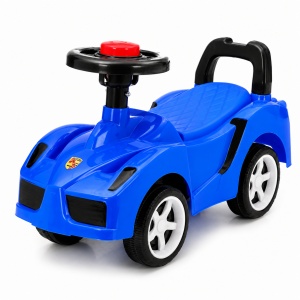 Mașinuță de Împins pentru Copii Tip Sport, cu Volan, Spătar cu Mâner și 4 Roți, Albastru-Negru,12 luni +
