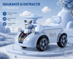 Mașinuță Ride-On pentru Copii 1-3 Ani, cu Lumini LED și Muzică, Model Ren, Albastru - Img 2