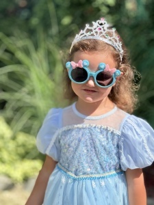 Ochelari de Soare pentru Copii, Marime Universala, Albastru cu Fundite Roz, Plastic - Img 2